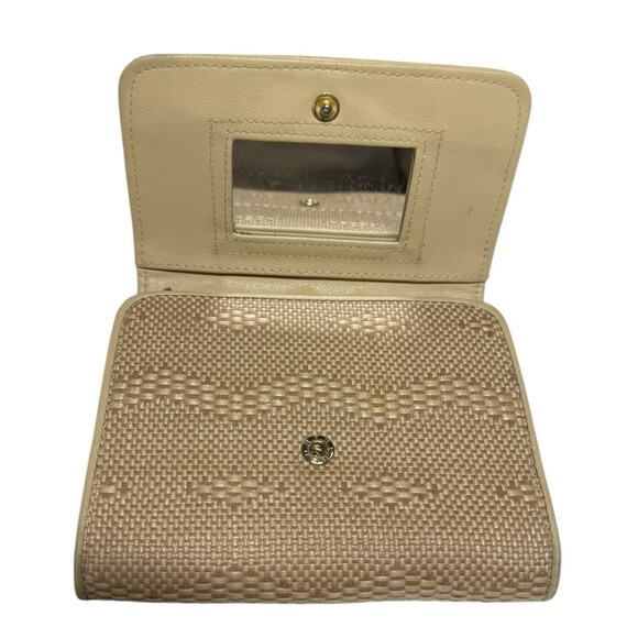 Etienne Aigner Woven Raffia Straw Trifold Wallet Women's Billfold Beige Cream - Picture 3 of 9
